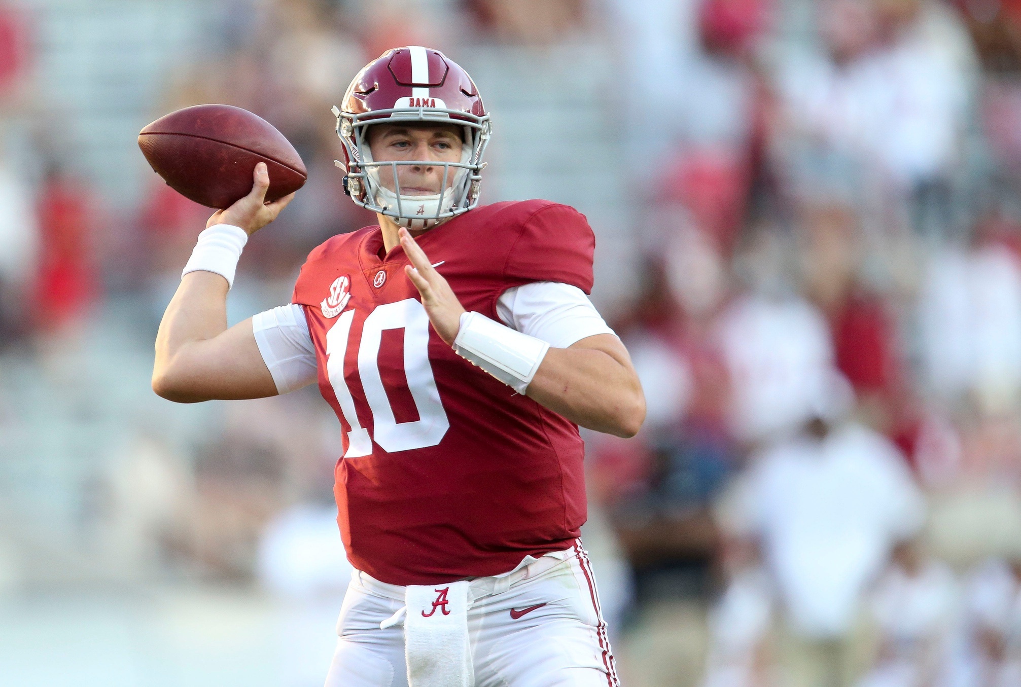 Alabama quarterback Mac Jones (10) throws during Alabama's game with Texas A&M Saturday, Oct. 3, 2020, in Bryant-Denny Stadium. [Staff Photo/Gary Cosby Jr.]

Alabama Vs Texas A M