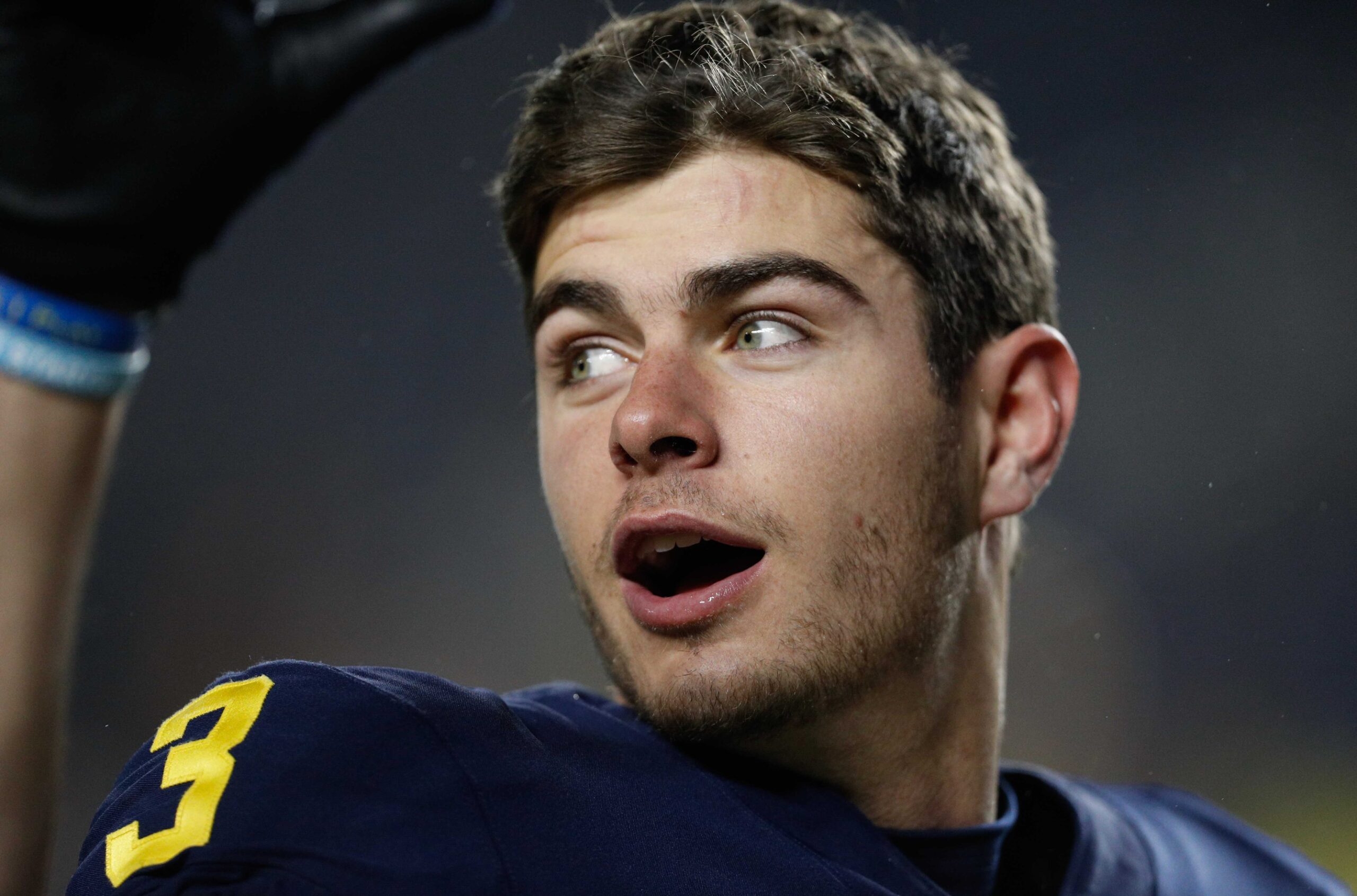 Nov 4, 2017; Ann Arbor, MI, USA; Michigan Wolverines place kicker Quinn Nordin (3) warms up before the game against the Minnesota Golden Gophers at Michigan Stadium. Mandatory Credit: Raj Mehta-USA TODAY Sports