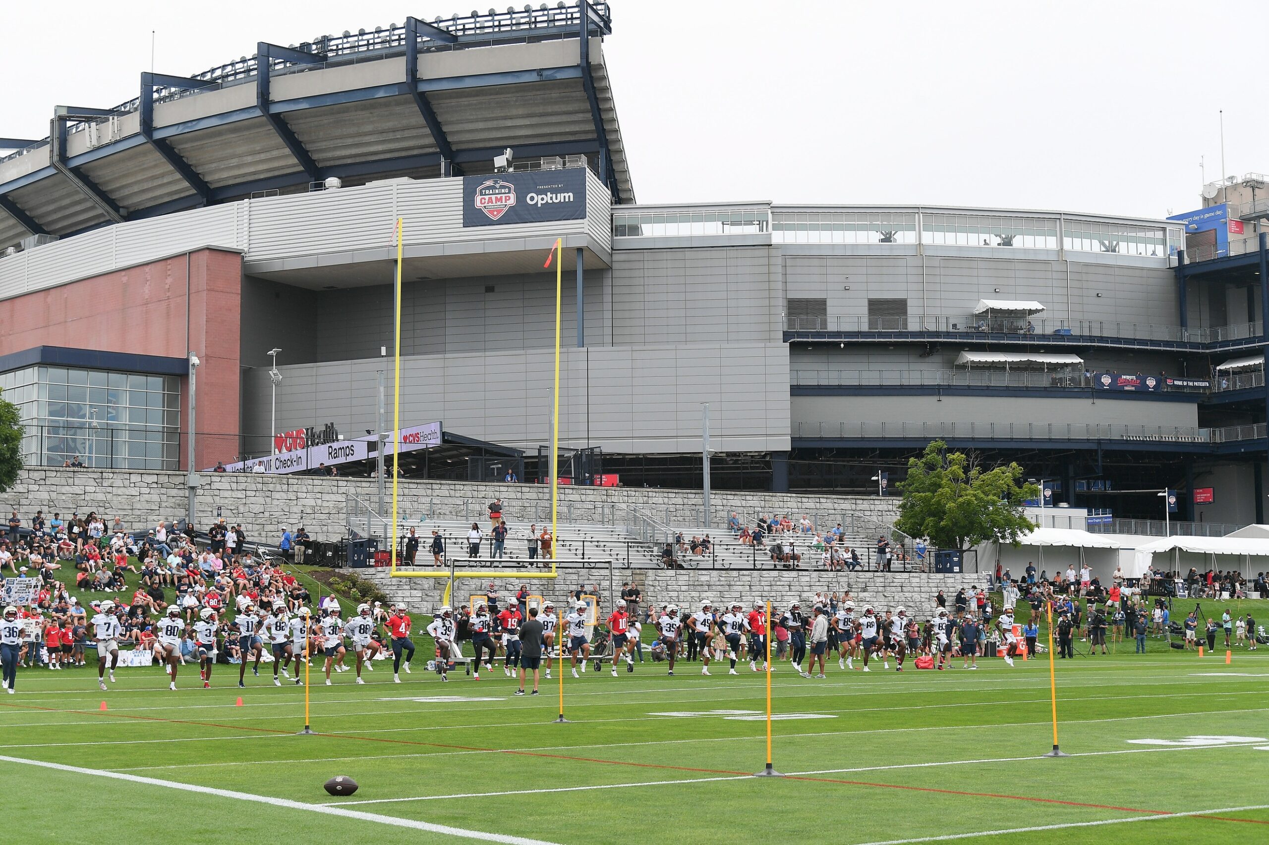 Jul 24, 2024; Foxborough, MA, USA; The New England Patriot hold training camp at Gillette Stadium. Mandatory Credit: Eric Canha-USA TODAY Sports