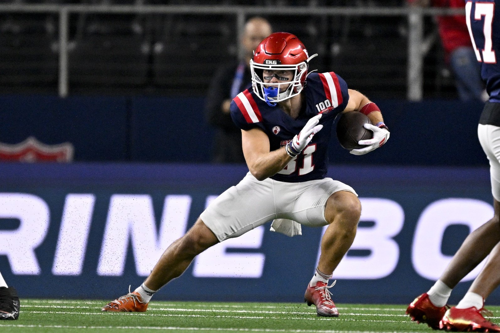 Jan 30, 2025; Arlington, TX, USA; East wide receiver Efton Chism of Eastern Washington (81) runs with the ball during the first half against the West at AT&T Stadium. Mandatory Credit: Jerome Miron-Imagn Images