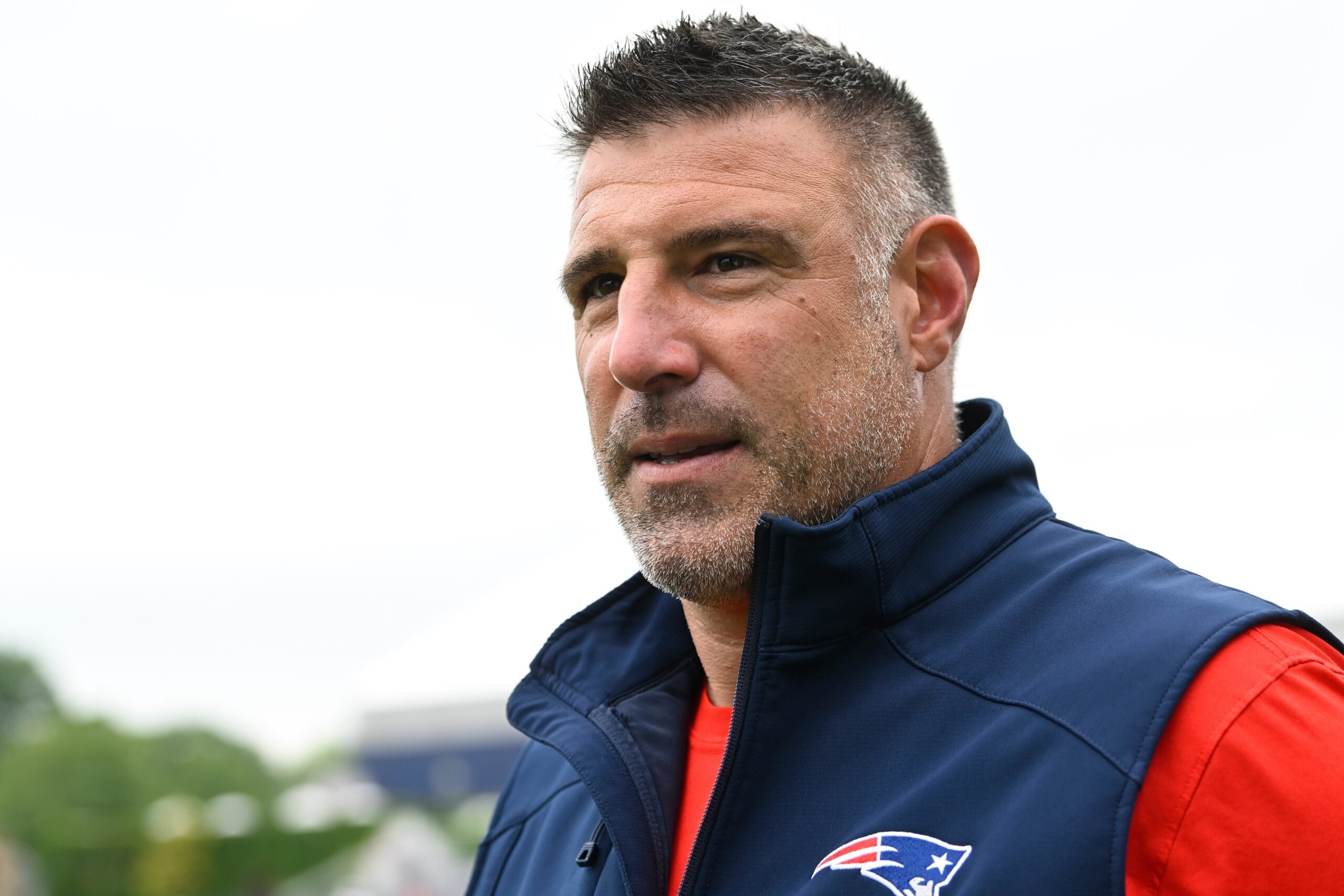 Jun 9, 2025; Foxborough, MA, USA; New England Patriots head coach Mike Vrabel leaves the practice fields after minicamp at Gillette Stadium. Mandatory Credit: Eric Canha-Imagn Images