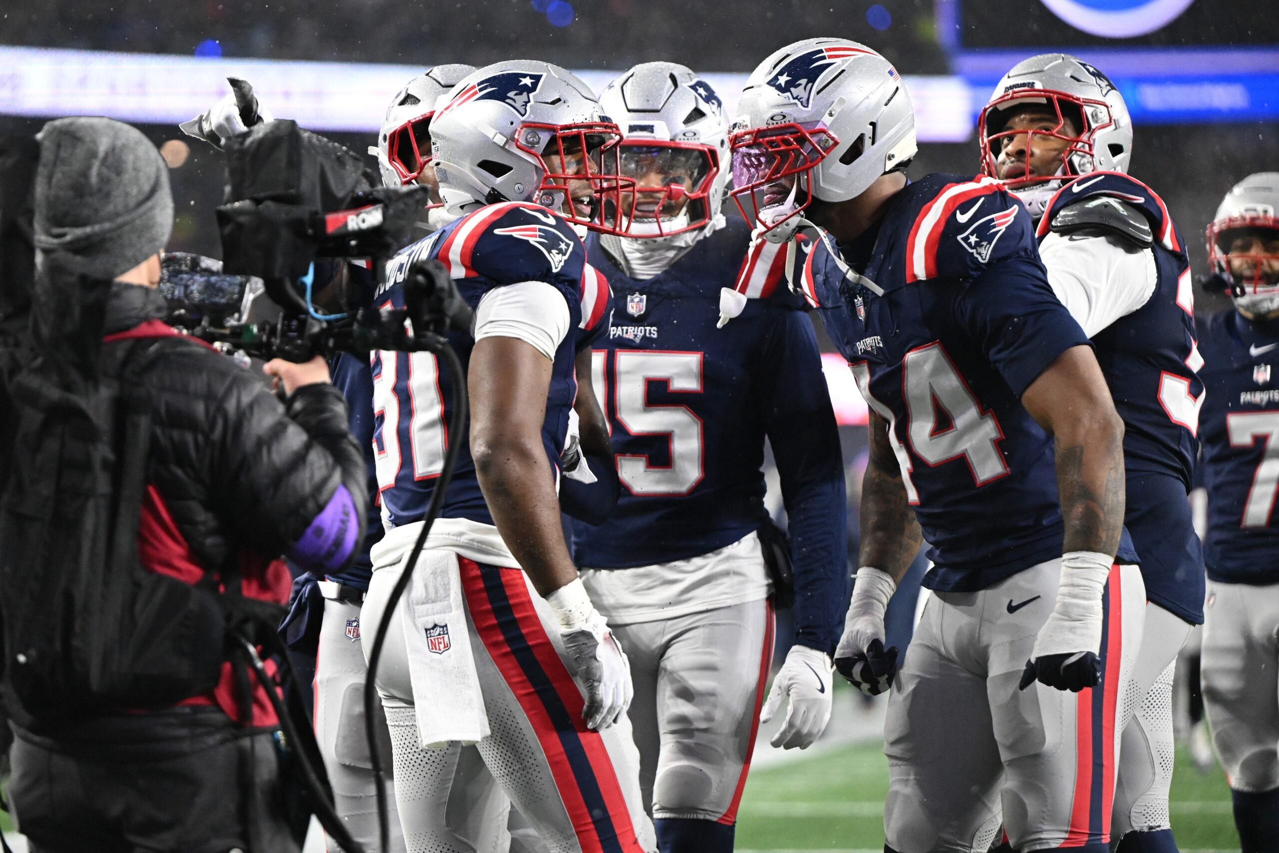 Jan 18, 2026; Foxborough, MA, USA; New England Patriots safety Craig Woodson (31) celebrates an interception in the second half against the Houston Texans in an AFC Divisional Round game at Gillette Stadium. Mandatory Credit: Brian Fluharty-Imagn Images