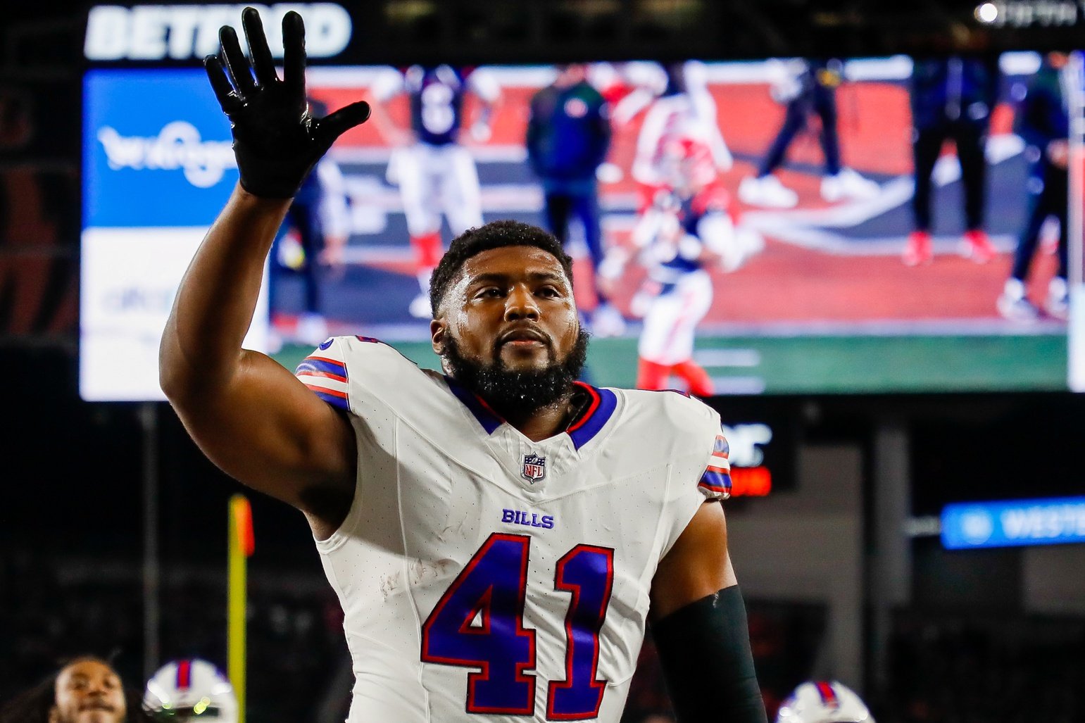 Nov 5, 2023; Cincinnati, Ohio, USA; Buffalo Bills fullback Reggie Gilliam (41) walks off the field before the game against the Cincinnati Bengals at Paycor Stadium. Mandatory Credit: Katie Stratman-USA TODAY Sports